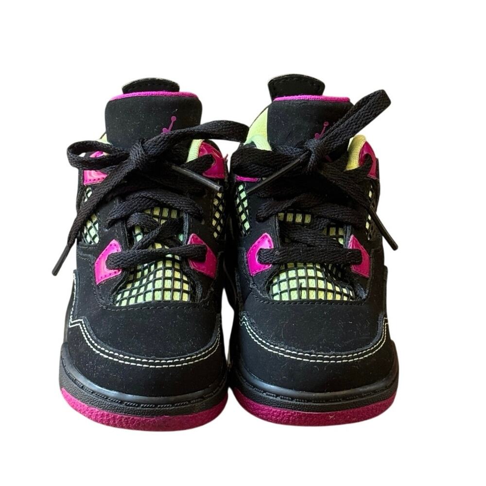 Nike Air Jordan 4 Retro Fuchsia Flash Black Pink Toddler Girls Shoes Size 6C - Picture 12 of 14